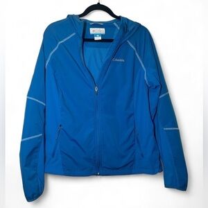 Columbia Women‎ XL Blue Zip Soft Shell Hoodie Omni-Shield Windbreaker Jacket